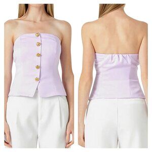 Endless Rose Strapless Lavender Button Front Top Medium